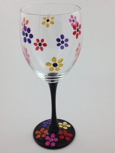 hippie flower wine glass 